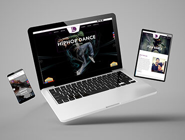 flying tablet, laptop and mobile phone showing builder website